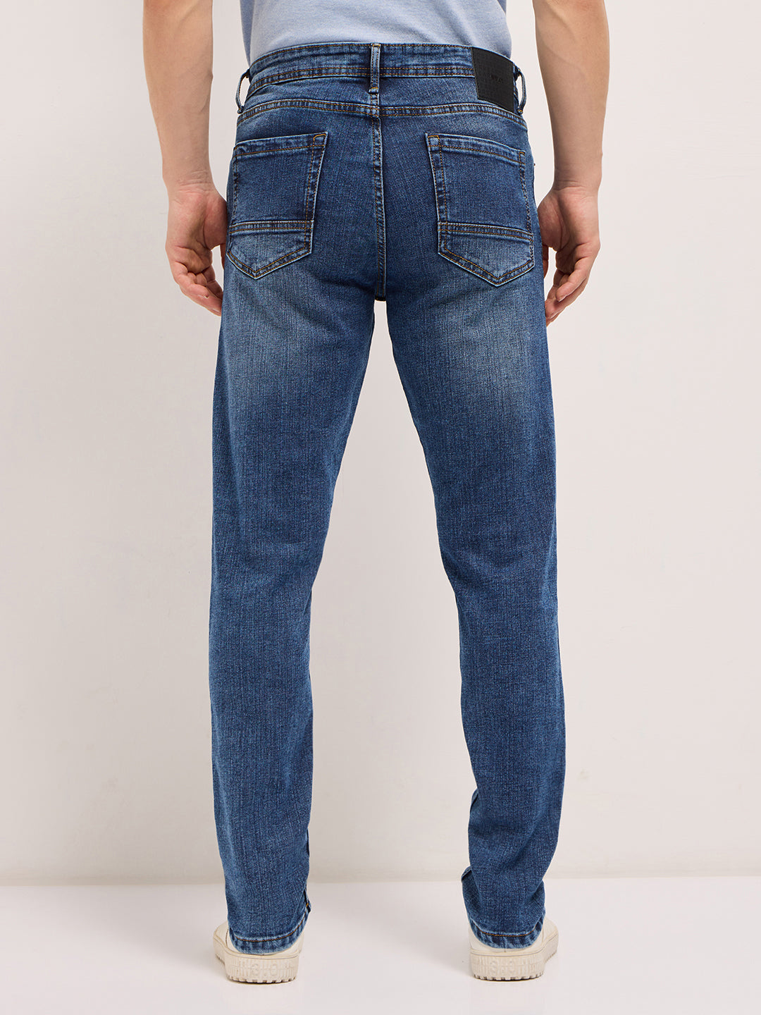 mid blue with light fade slim fit mid rise jeans mid blue with light fade slim fit mid rise jeans