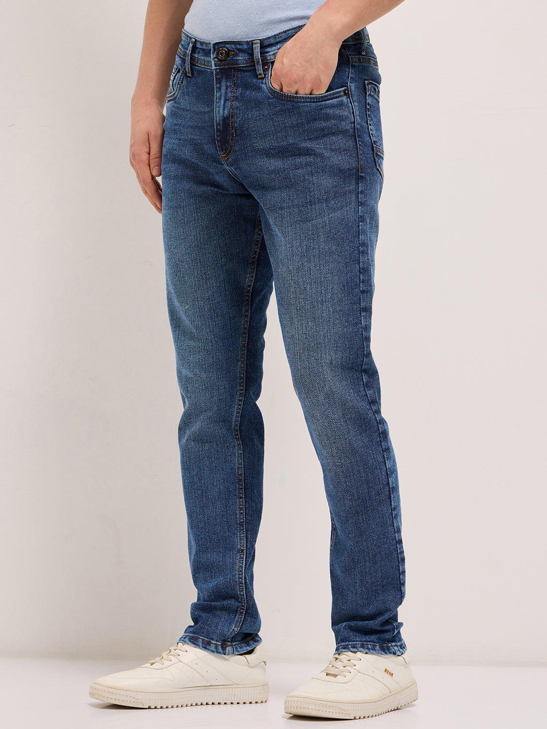 mid blue with light fade slim fit mid rise jeans mid blue with light fade slim fit mid rise jeans