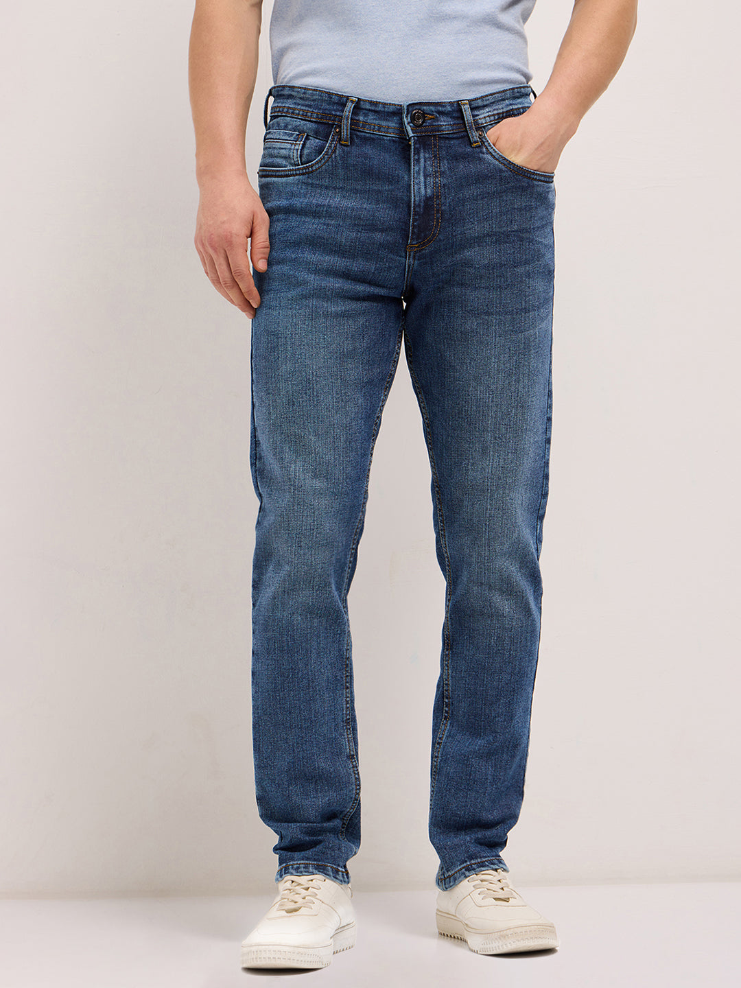 mid blue with light fade slim fit mid rise jeans mid blue with light fade slim fit mid rise jeans