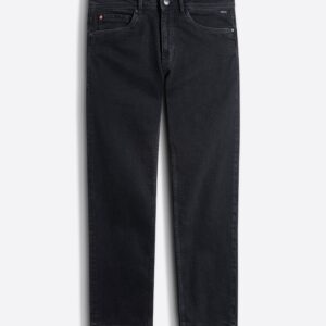 black mid rise straight fit jeans with light fade