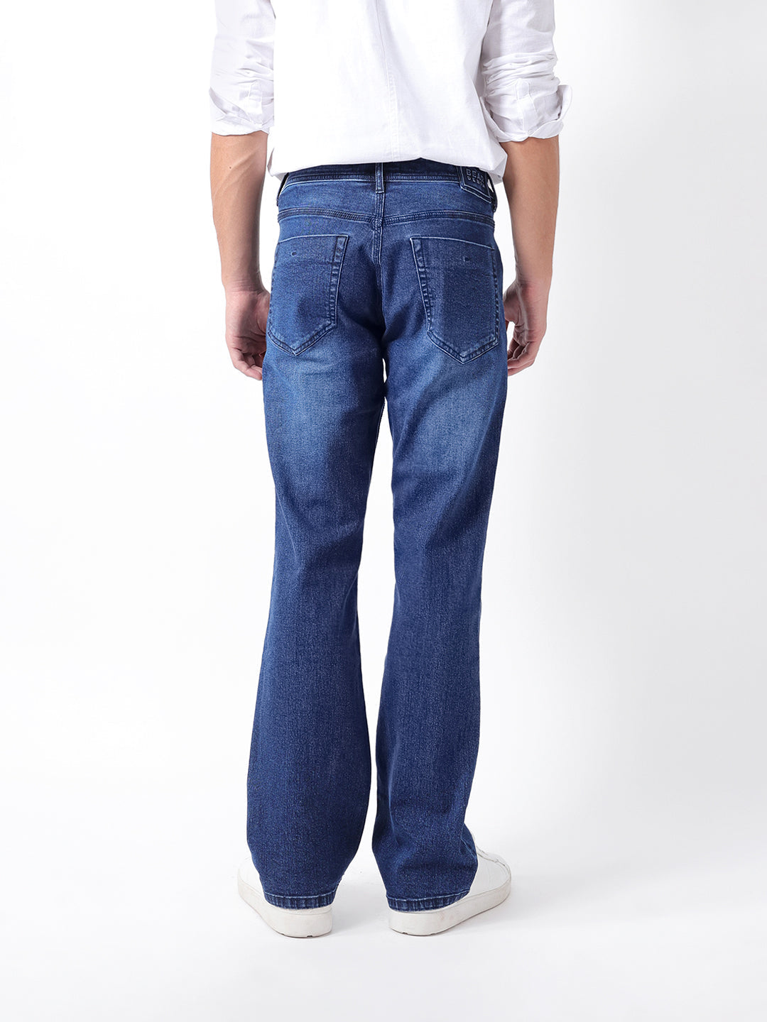 mid blue mid rise bootcut jeans with mid fade mid blue mid rise bootcut jeans with mid fade
