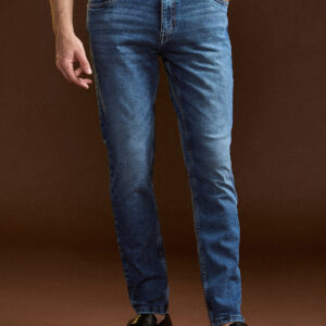 mid blue with light fade skinny fit mid rise jeans