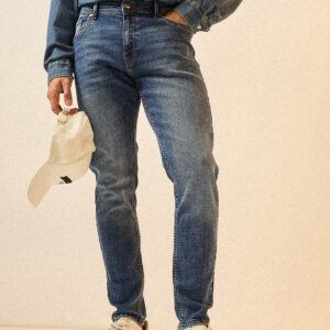 mid blue with light fade skinny fit mid rise jeans