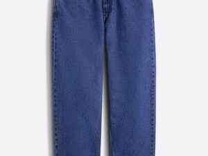 mid blue mid rise baggy fit jeans with light fade