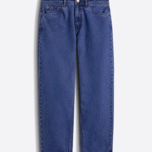 mid blue mid rise baggy fit jeans with light fade