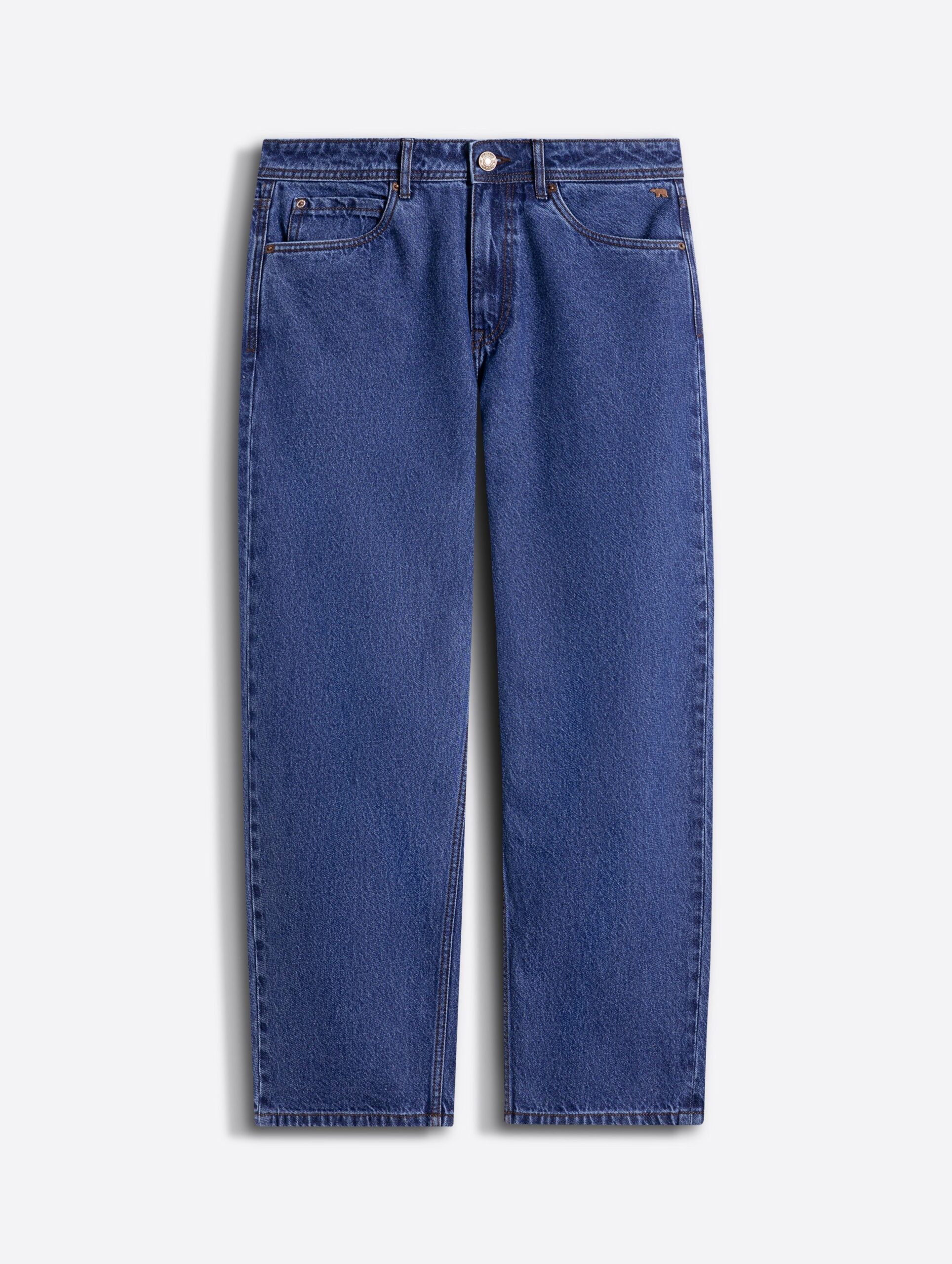 mid blue mid rise baggy fit jeans with light fade mid blue mid rise baggy fit jeans with light fade