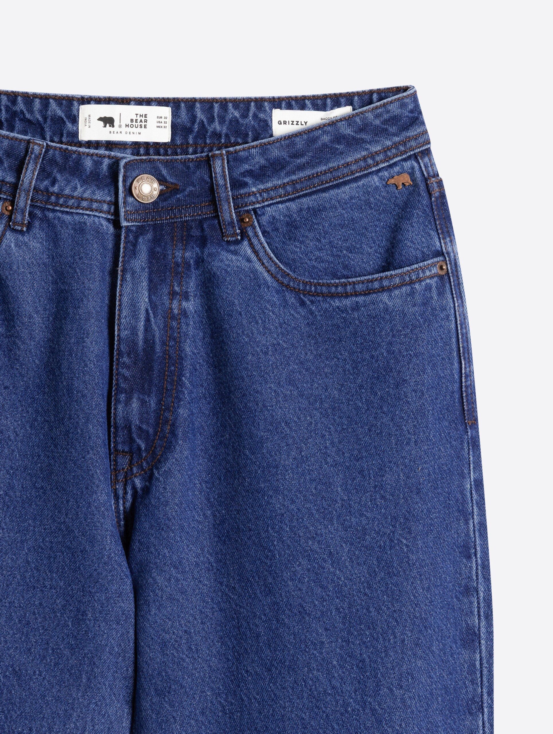 mid blue mid rise baggy fit jeans with light fade mid blue mid rise baggy fit jeans with light fade