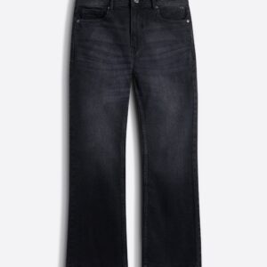 black mid rise boot cut jeans with light fade