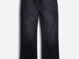 black mid rise boot cut jeans with light fade