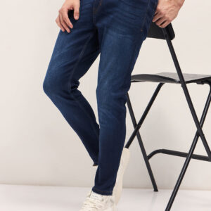 dark blue with light fade mid rise skinny fit jeans