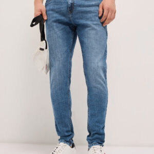 mid blue with light fade skinny fit mid rise jeans