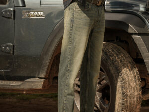 mid blue mid rise straight fit jeans with heavy washed effect