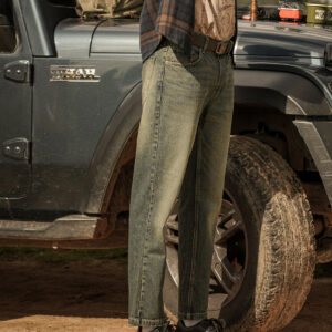 mid blue mid rise straight fit jeans with heavy washed effect