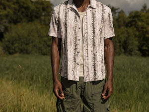 beige & olive abstract textured printed relaxed fit casual shirt
