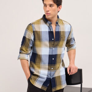 multicolor woven checked slim fit casual shirt
