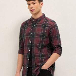 multicolor woven checked slim fit casual shirt