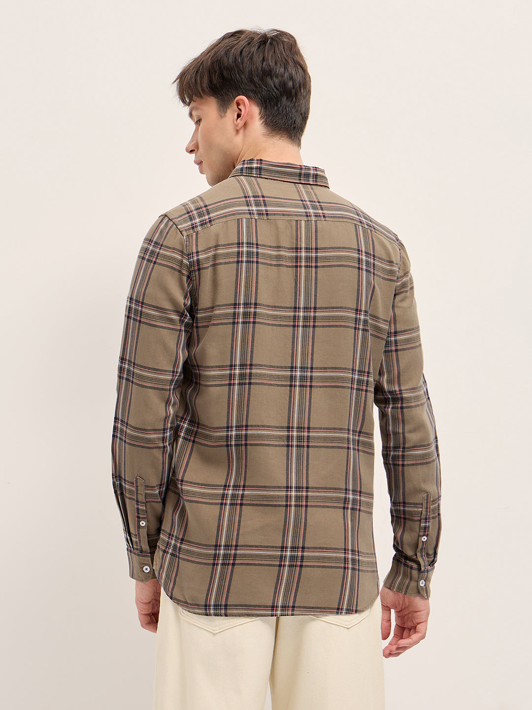 brown woven checked slim fit casual shirt brown woven checked slim fit casual shirt