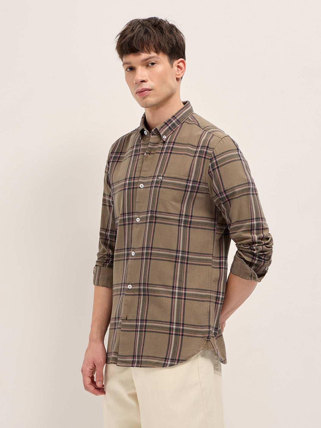 brown woven checked slim fit casual shirt brown woven checked slim fit casual shirt