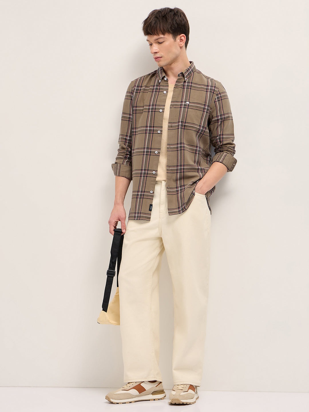 brown woven checked slim fit casual shirt brown woven checked slim fit casual shirt