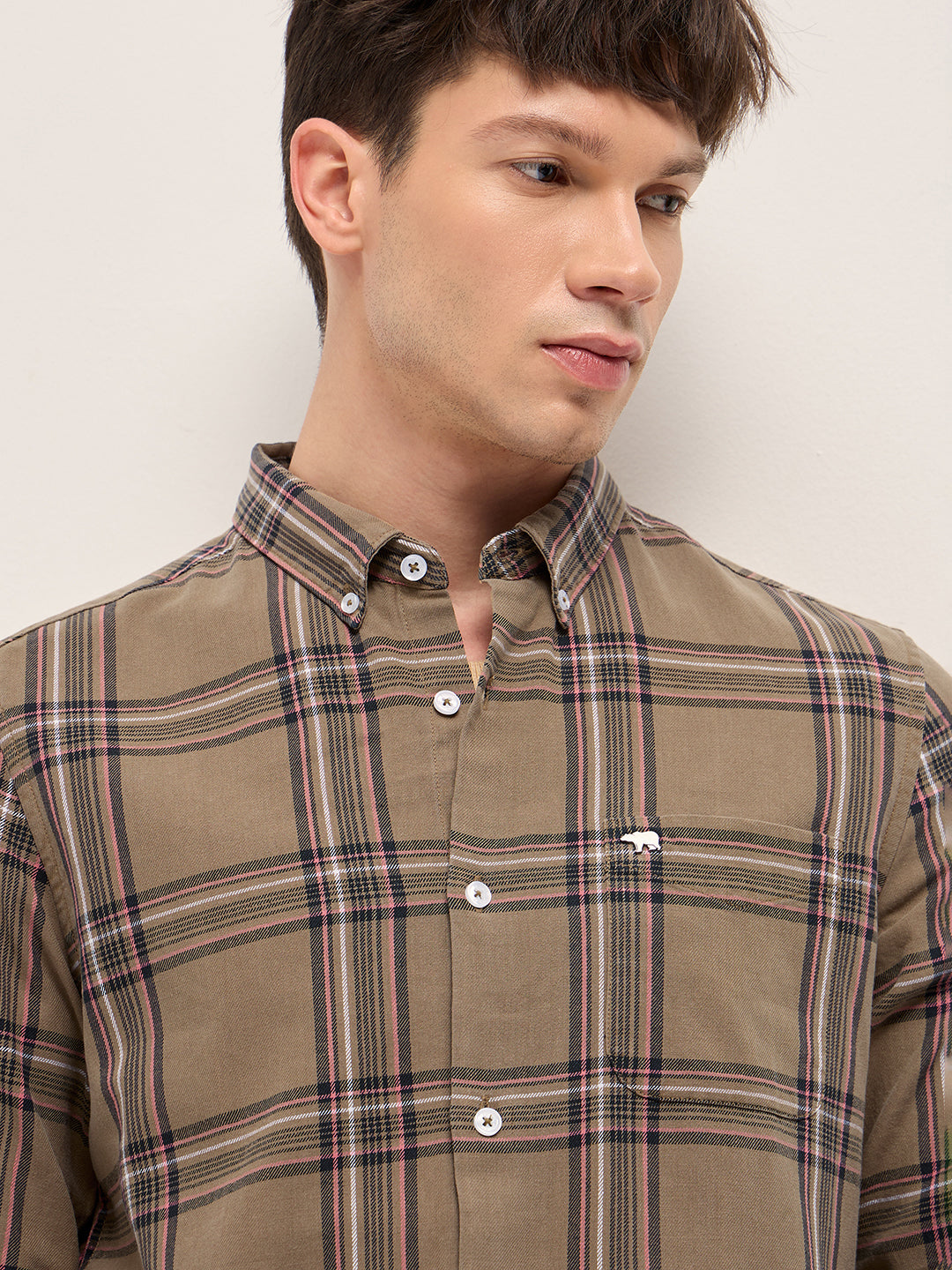 brown woven checked slim fit casual shirt brown woven checked slim fit casual shirt