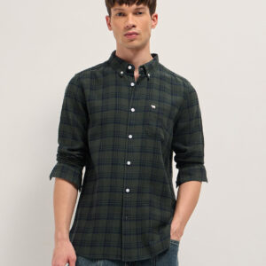 olive woven check slim fit casual shirt