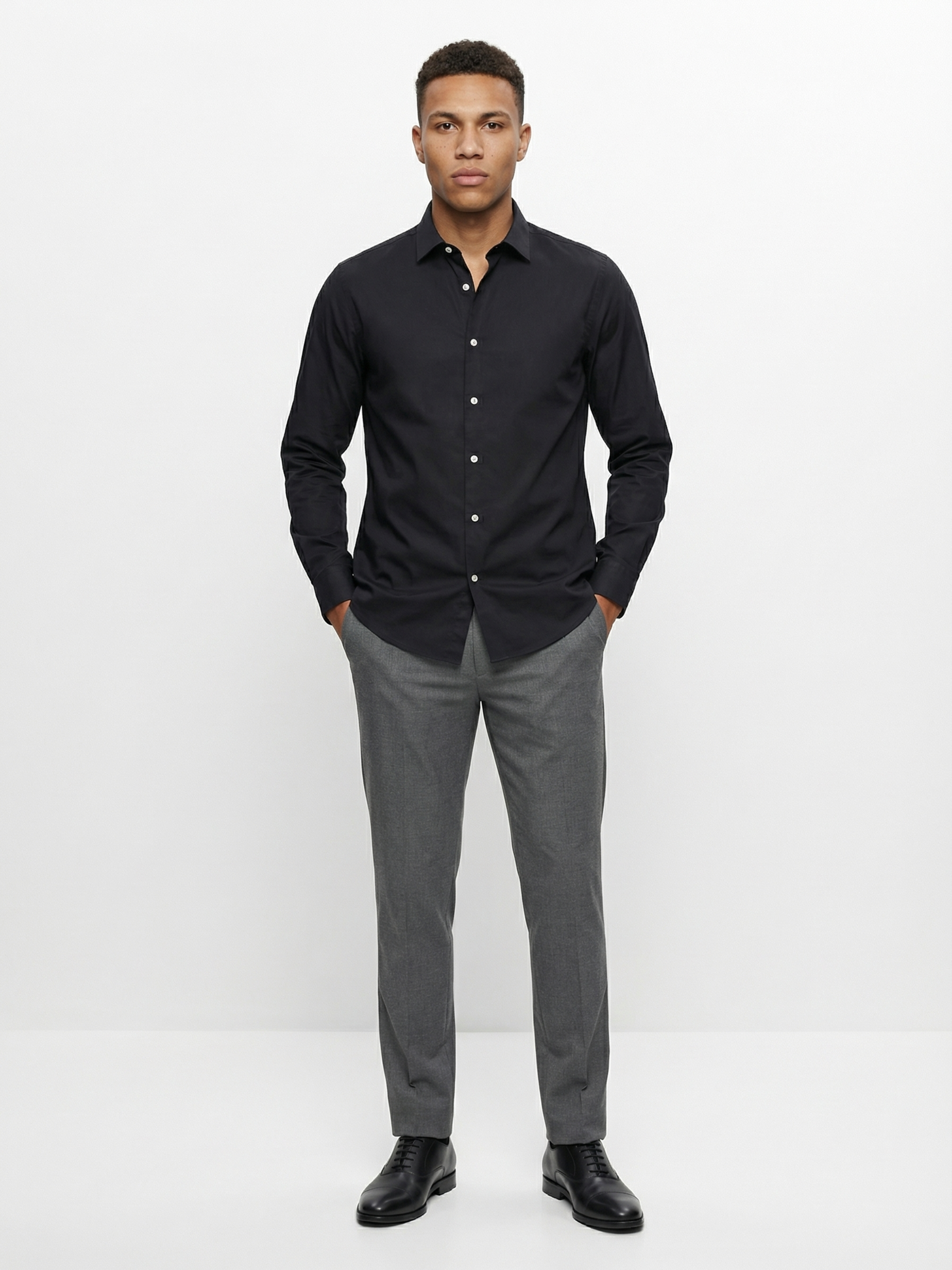 black solid slim fit casual shirt black solid slim fit casual shirt