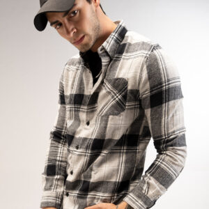 men slim button down flannel shirt