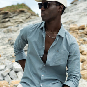 teal blue cotton linen slim fit solid casual shirt