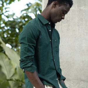 green cotton linen slim fit solid casual shirt