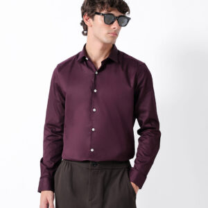 maroon solid tailored fit formal shirt