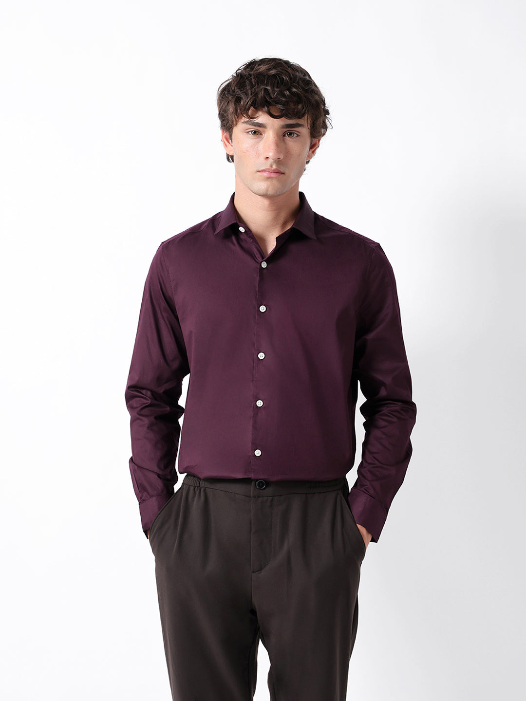 maroon solid tailored fit formal shirt maroon solid tailored fit formal shirt