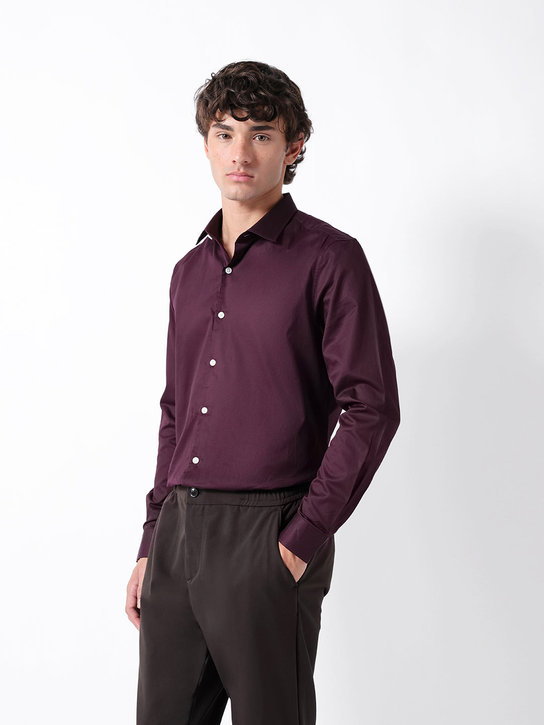 maroon solid tailored fit formal shirt maroon solid tailored fit formal shirt