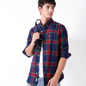 multicolor flannel check slim fit casual shirt