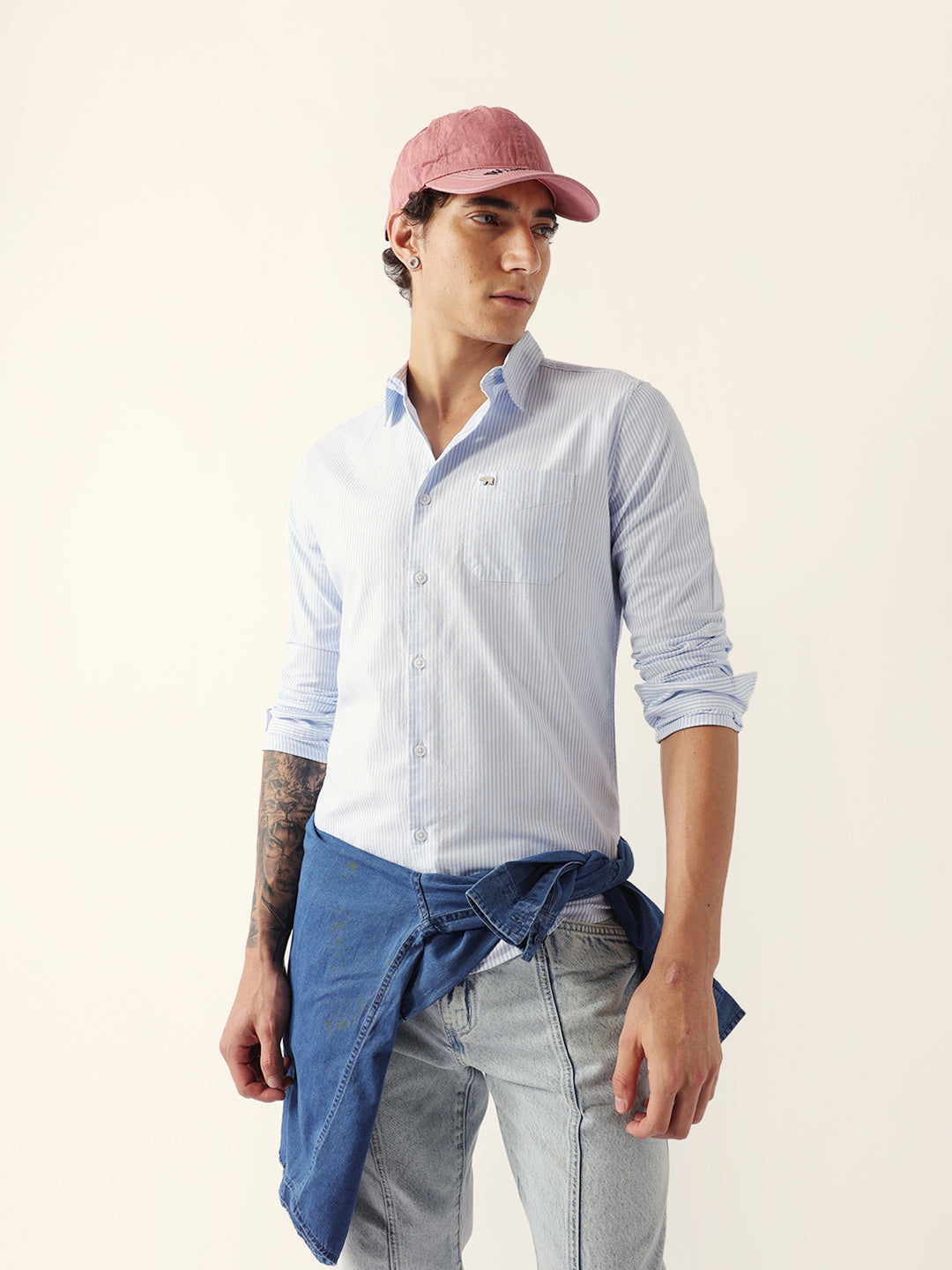 blue slim fit casual shirt with white vertical stripes blue slim fit casual shirt with white vertical stripes