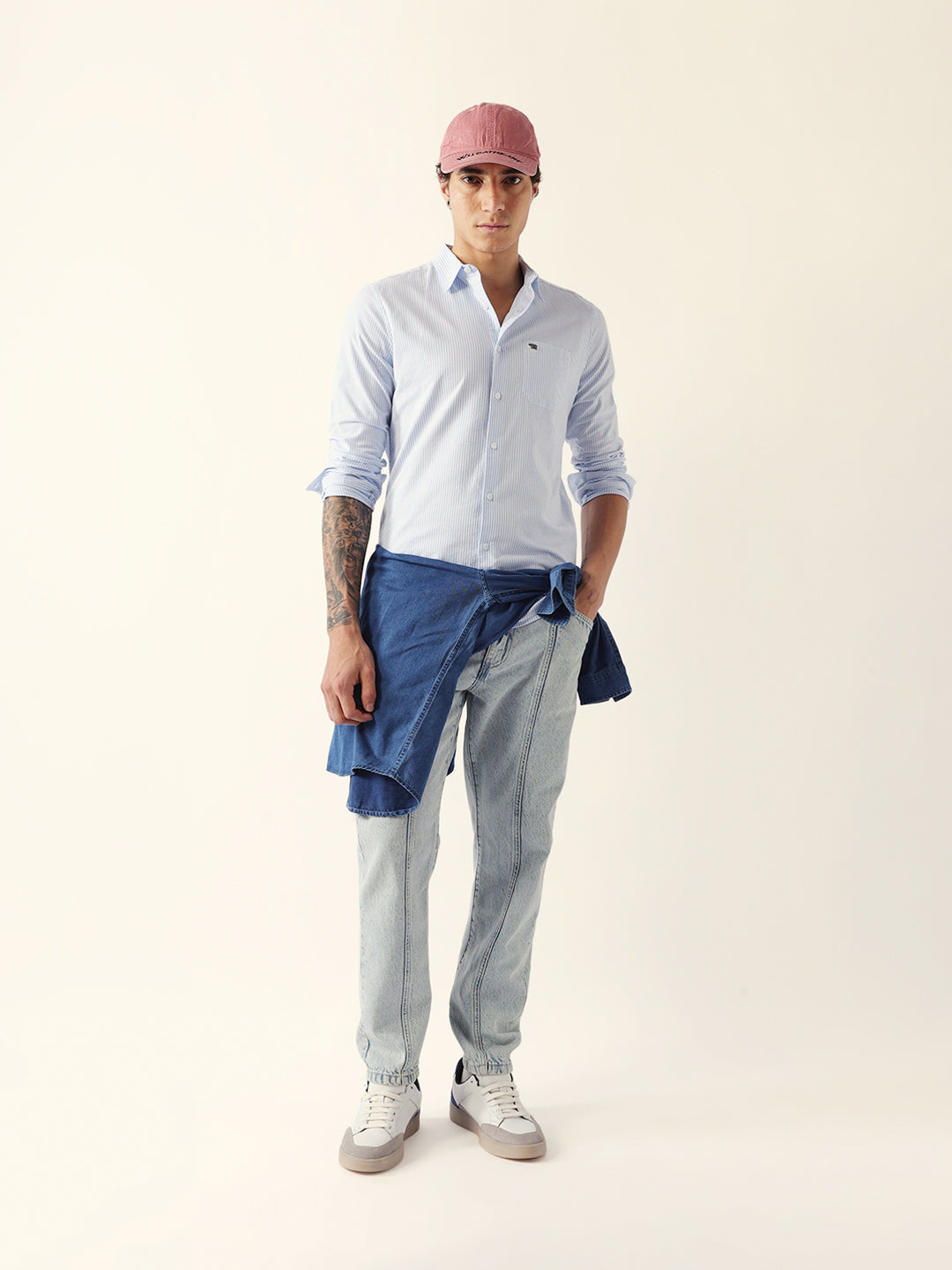 blue slim fit casual shirt with white vertical stripes blue slim fit casual shirt with white vertical stripes