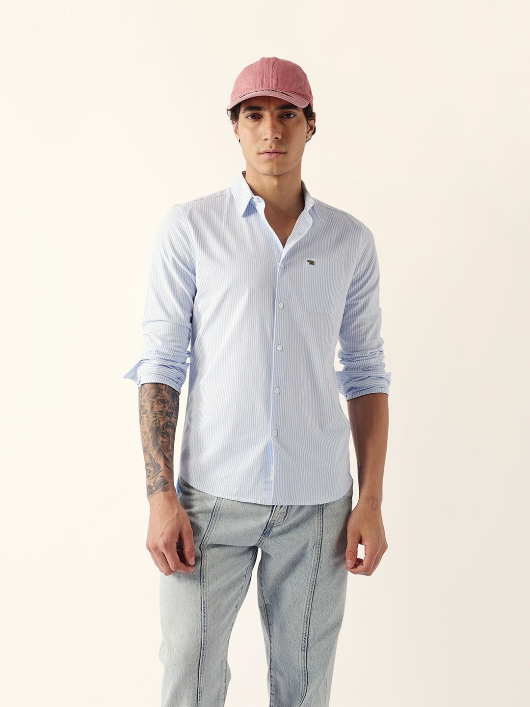 blue slim fit casual shirt with white vertical stripes blue slim fit casual shirt with white vertical stripes