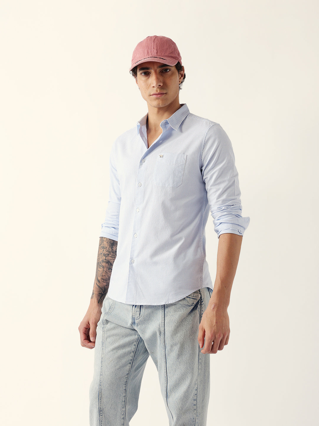 blue slim fit casual shirt with white vertical stripes blue slim fit casual shirt with white vertical stripes
