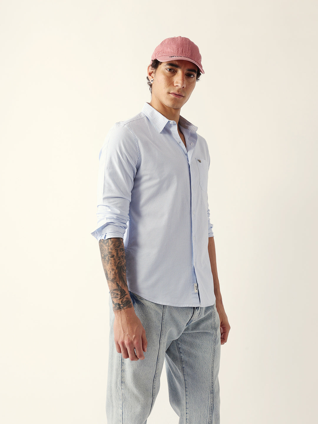 blue slim fit casual shirt with white vertical stripes blue slim fit casual shirt with white vertical stripes