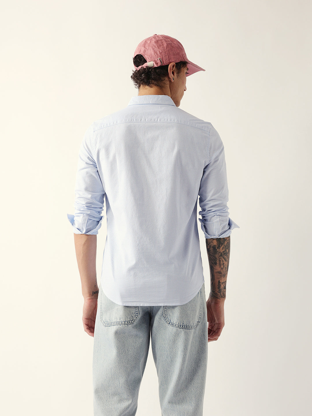 blue slim fit casual shirt with white vertical stripes blue slim fit casual shirt with white vertical stripes