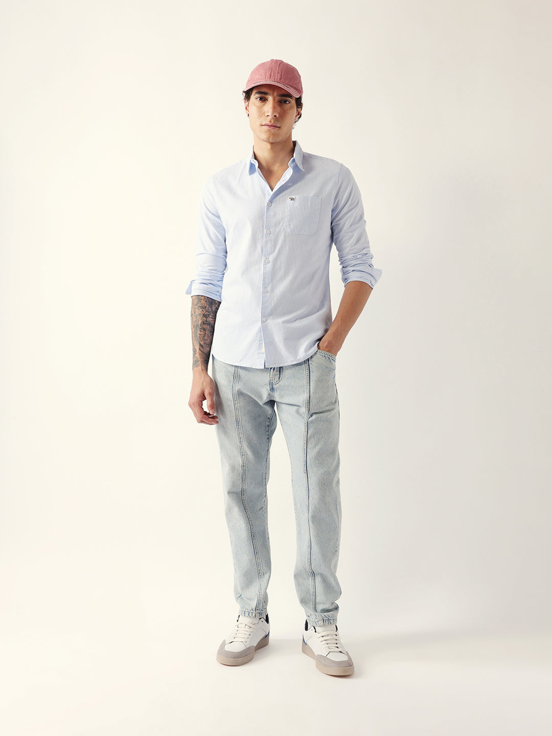 blue slim fit casual shirt with white vertical stripes blue slim fit casual shirt with white vertical stripes