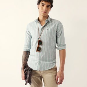 light green vertical pinstripe slim fit casual shirt