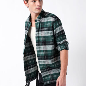 green flannel check slim fit casual shirt