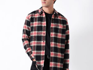 black & red regular fit woven check flannel casual shirt
