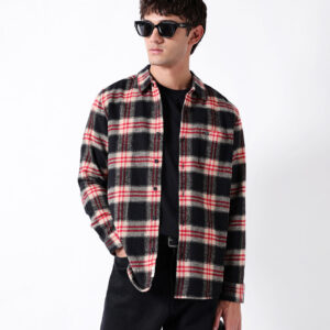 black & red regular fit woven check flannel casual shirt