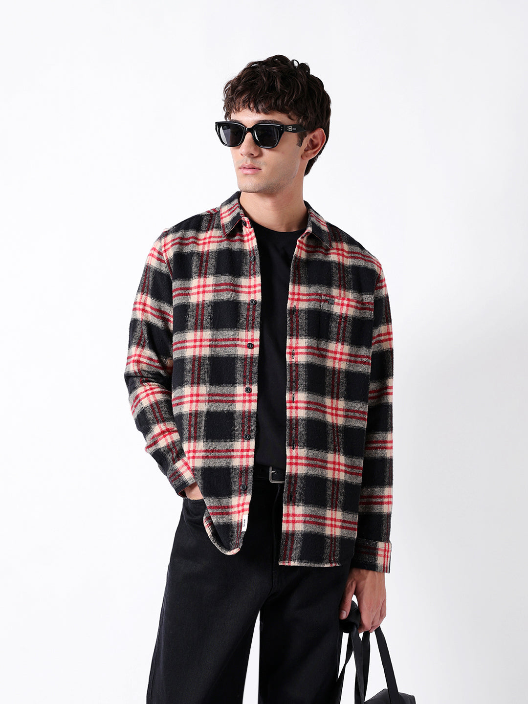 black & red regular fit woven check flannel casual shirt black & red regular fit woven check flannel casual shirt