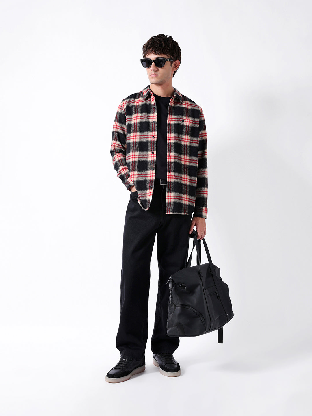 black & red regular fit woven check flannel casual shirt black & red regular fit woven check flannel casual shirt