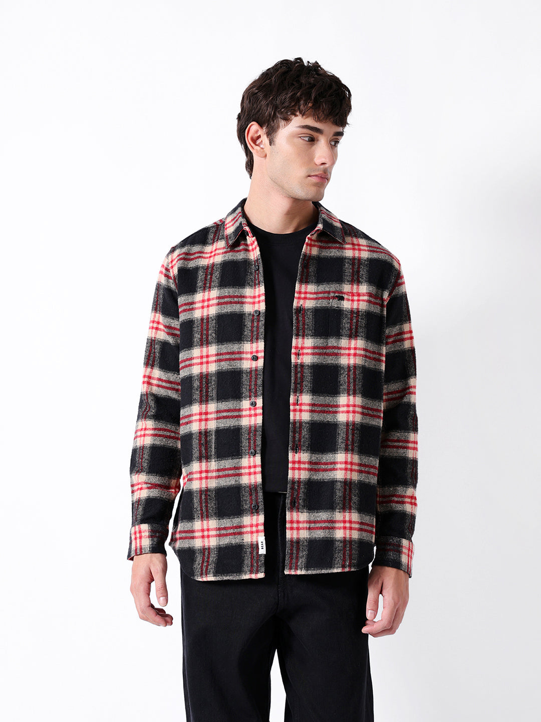 black & red regular fit woven check flannel casual shirt black & red regular fit woven check flannel casual shirt