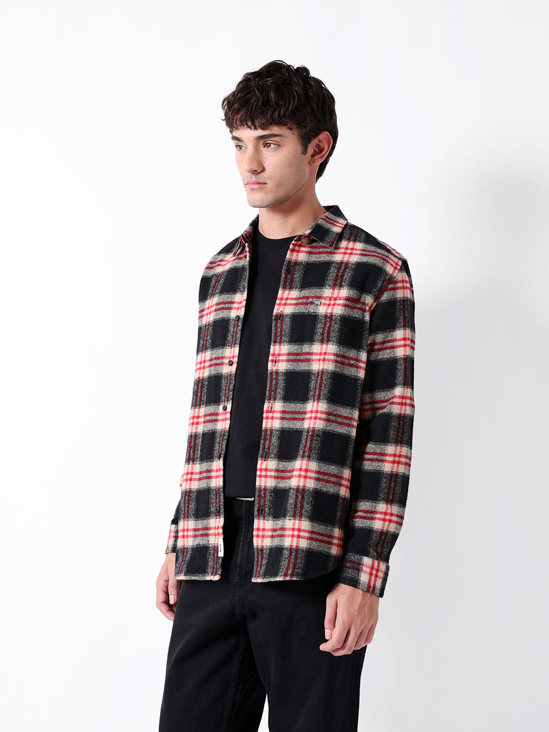 black & red regular fit woven check flannel casual shirt black & red regular fit woven check flannel casual shirt