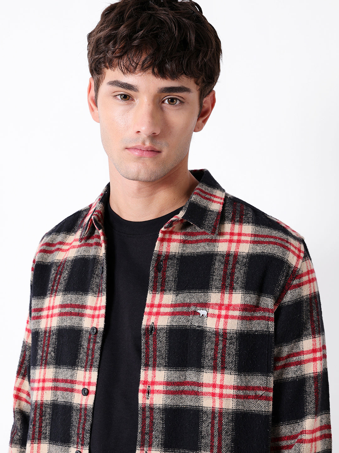 black & red regular fit woven check flannel casual shirt black & red regular fit woven check flannel casual shirt