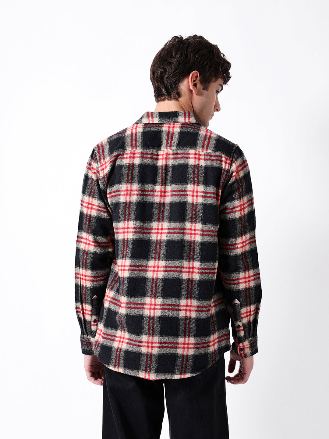 black & red regular fit woven check flannel casual shirt black & red regular fit woven check flannel casual shirt